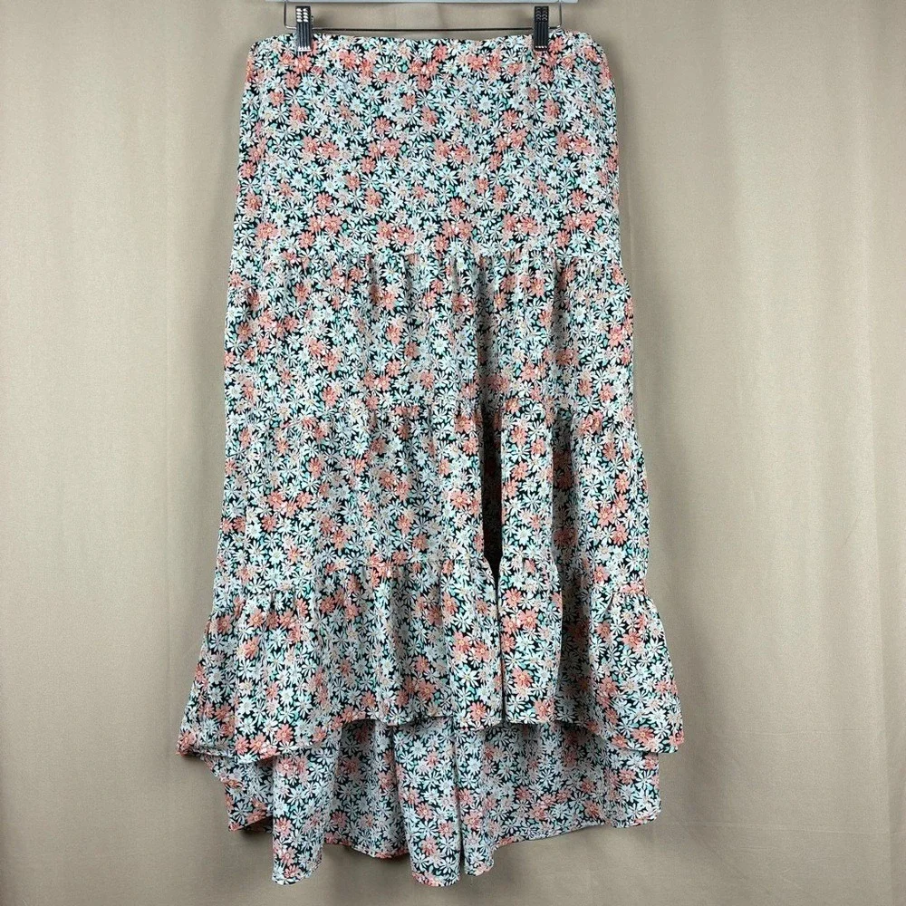SimpleFun Womens Skirt 2XL Floral Tiered High Low Boho Cottagecore Peasant Skirt
